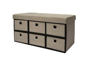 4057216035896 - - Faltbare Sitzbank 76x38x38cm mit 6 Schubladen Sitztruhe 80L Polsterbank Ottomane Leinen Beige Grau - grau