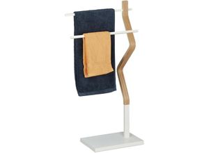 4052025316334 - Handtuchhalter stehend Handtuchständer mit 2 Stangen für Hand- & Geschirrtücher Holz & Metall weiß natur - Relaxdays