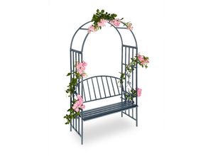 4052025206987 - Rosenbogen mit Bank robustes Metall 2-Sitzer Deko-Gartenbank Rankhilfe HxBxT 205 x 115 x 50 cm Anthrazit - Relaxdays