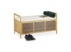 4052025984717 - Sitzbank mit Stauraum Aufbewahrungsbox m Sitzkissen f Flur Bambus Truhe l HxBxT 50 x 93 x 48 cm natur - Relaxdays 4052025984717 - Sitzbank mit Stauraum Aufbewahrungsbox m Sitzkissen f Flur Bambus Truhe l HxBxT 50 x 93 x 48 cm natur - Relaxdays