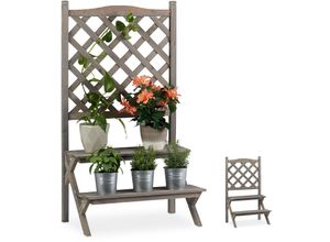 4052025931131 - Blumentreppe mit Rankgitter Blumenregal mit 2 Stufen Pflanzentreppe Holz für Blumen hbt 109x61x40 cm grau - Relaxdays 4052025931131 - Blumentreppe mit Rankgitter Blumenregal mit 2 Stufen Pflanzentreppe Holz für Blumen hbt 109x61x40 cm grau - Relaxdays