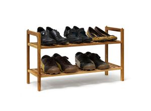 4052025192761 - Schuhregal Walnuss stapelbar h x b x t 405 x 69 x 26 cm Schuhablage mit 2 Ablagen für ca 6 Paar Schuhe Holz Schuhrschrank zum aufeinander stellen