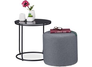 4052025267841 - Relaxdays Beistelltisch mit Hocker rund Couchtisch und Pouf Kombination platzsparend HxD 40x40cm schwarz und grau