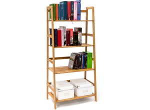 4052025191993 - Bücherregal aus Bambus mit 4 Ablagen HxBxT ca 120 x 57 x 31 cm Regal für Bücher in Leiterform Standregal mit Durschubsicherung als Bücherschrank