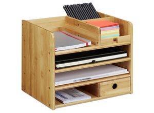 4052025255565 - Relaxdays - Schreibtisch Organizer Briefablage A4 Notizzettel und Stifte ordnen Schublade Ordnungssystem Büro Bambus