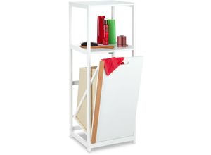 4052025353483 - Badregal mit Wäschekorb 2 offene Ablagen kippbarer Wäschesammler mdf & Bambus hbt 98x36x30 cm weiß natur - Relaxdays