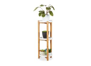 4052025249878 - Relaxdays Blumenregal 3 Etagen Bambus & MDF rund moderner Pflanzenständer für innen HxD 79 x 30 cm natur weiß