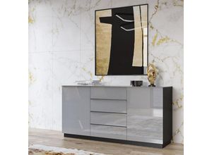 4066075019015 - Lomadox - Sideboard modern grau HOOVER-83 mit Glasfronten und Korpus in schwarz b h t ca 160 80 48 cm - grau