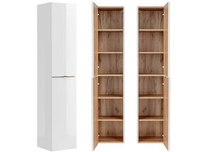 4251581554024 - Lomadox - Badezimmer Hochschrank TOSKANA-56 in Weiß-Hochglanz b h t ca 35 170 33cm - weiß