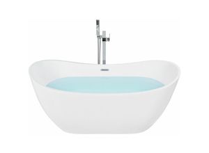4260580927722 - Beliani - Freistehende Badewanne 170 x 77 cm Weiß Sanitäracryl Oval Modern - Silber