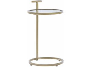 4251682280792 - Beliani - Beistelltisch Gold Sicherheitsglas und Eisen Rund ⌀ 40 cm mit Glasplatte Metallgestell C-Form Griff Salon Wohnzimmer Diele Flur Bad