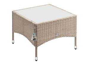 4251779106943 - Polyrattan Beistelltisch 50x50x45cm Gartentisch 58x58x42 höhenverstellbar 5mm Sicherheitsglas wetterfest 80kg belastbar Balkontisch Teetisch Outdoor