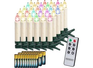 4250525347128 - Christbaumkerzen led Kabellos 20 30 40er Set Batterie mit Timer Fernbedienung Echtwachs Lichterkette Weihnachten Flackernd Warmweiß Tannenbaum 30er  