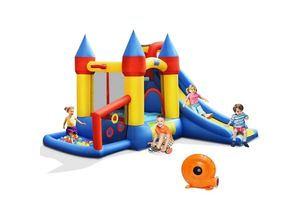 0661706085076 - Aufblasbare Hüpfburg+610W Geblaese Kombination mit Rutsche WasserbeckenSpringburg Hüpfschloss Outdoor Bouncer Spielpool Luftgeblaese inkl