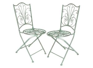 4260625745335 - Spetebo - Metall Bistrostuhl antik grün - 2er Set - Klappstuhl für Garten und Balkon