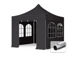 4260497046141 - House Of Tents - 3x3 m Faltpavillon professional Alu 40mm Seitenteile mit Sprossenfenstern dunkelgrau - dunkelgrau