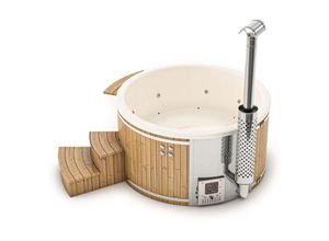 4251771228155 - FINNTHERM Badefass Stockholm aus Thermoholz Badebottich Hot Tub mit Holzofen Whirlpool Schwimmbecken Jacuzzi outdoor inkl Minibar beheizbar Ø