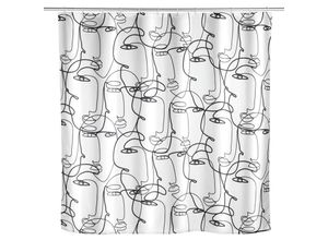 4008838343388 - Anti-Schimmel Duschvorhang Faces Textil (Polyester) 180 x 200 cm wasserabweisend waschbar Weiß Polyester mehrfarbig - weiß - Wenko