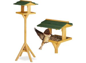 4052025260606 - Relaxdays - Vogelhaus mit Ständer stehendes Vogelhäuschen für Garten u Balkon großes Vogelfutterhaus 117cm natur-grün