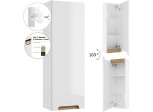 4066075027386 - Lomadox - Badezimmer Hängeschrank   Hochschrank drehbar um 180° SOFIA-107 in weiß Hochglanz lackiert b h t 30 90 22 cm - weiß