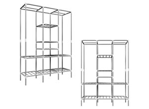 4057216038576 - Xl open Wardrobe made of metal bars 178x128x445 cm with 2 tidy rails - silber - Eyepower