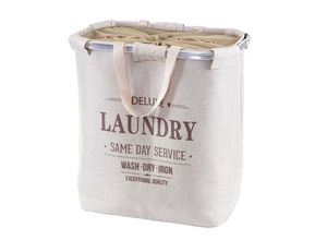 4057651293677 - Wäschesammler MCW-C34 Laundry Wäschekorb Wäschebehälter mit Kordelzug 2 Fächer Henkel 54x52x32cm 89l ~ beige