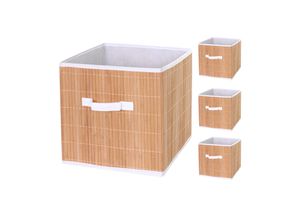 4057651247724 - 4er-Set Faltbox MCW-C21 Korb Aufbewahrungskorb Ordnungsbox Sortierbox Aufbewahrungsbox Bambus 32x32x32cm naturfarben