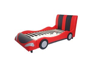 4057651272009 - Bett MCW-E14 Auto Junge Kinderbett Jugendbett Lattenrost Kunstleder Holz 190x100cm ~ schwarz-rot