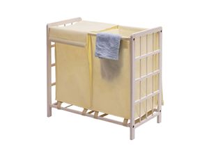 4057651492131 - Wäschesammler MCW-B60 Laundry Wäschebox Wäschekorb Massiv-Holz 2 Fächer 60x60x33cm 68l ~ shabby weiß Bezug creme