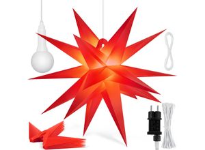 4260751948235 - KESSER® Leuchtstern 3D LED Weihnachtsstern mit Timer für innen und außen Adventsstern Beleuchtet hängend Stern + Warmweiß Licht 60cm Rot   mit