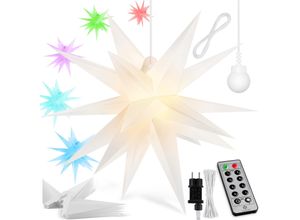 4260751948259 - Leuchtstern 3D led Weihnachtsstern mit Timer für innen und außen Adventsstern Beleuchtet hängend Stern + Warmweiß Licht Bunt   mit Fernbedienung