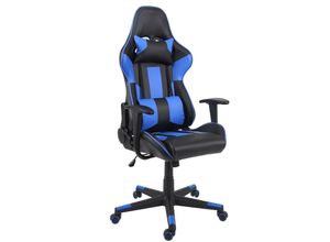 4057651319421 - Bürostuhl MCW-F84 Schreibtischstuhl Gamingstuhl Chefsessel Drehstuhl Kunstleder ~ schwarz blau