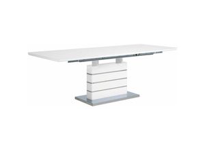 4260602372141 - Beliani - Esszimmertisch Weiß mit Silber 90 x 180 cm Ausziehbar Glas-Tischplatte Mittelsäule Rechteckig Modern - Silber