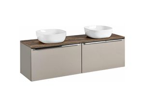 4066075062660 - Lomadox - Waschtischunterschrank Set 160cm in taupe mit Vintage Eiche PUEBLA-56-TAUPE 2 Keramikbecken 2 Softclose-Schubkästen b h t 1604 625 46 cm