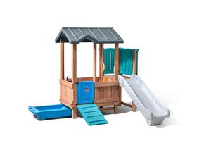 Image of Woodland Adventure Spielhaus mit Rutsche Kunststoff Kinderspielhaus für den Garten mit Stauraum Gartenhaus für Kinder - mehrfarbig - Step2