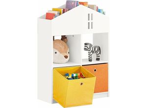 4251388617380 - Sobuy - KMB49-W Kinder Bücherregal mit Haus-Design Kinderregal mit 2 Stoffboxen Spielzeugregal Aufbewahrungsregal für Kinder Spielzeug-Organizer Weiß