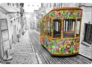Image of Wall-Art Glasbild »Tram in Lissabon«, Maße (B/T/H): 100/0,4/70 cm, bunt