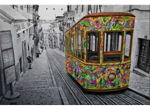 Image of Wall-Art Metallbild »Ben Heine - Tram in Lissabon«, mit Silbereffekt, bunt