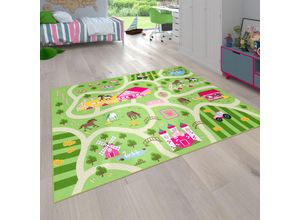 4061981081590 - Kinderteppich Bino 560 Teppiche Gr Ø 200 cm 4 mm 1 St grün Kinder Kinderzimmerteppiche Kurzflor Straßen-Spiel-Teppich Motiv Bauernhof Kinderzimmer