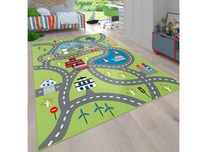 4061981081811 - Kinder-Teppich Für Kinderzimmer Spiel-Teppich Mit Straßen-Motiv In Grün ø 200 cm Rund - Paco Home