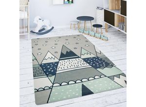 4061981154614 - Kinderteppich Teppich Kinderzimmer Spielmatte Rutschfest Sterne Zelt Tipi Motiv Grau Grün 80 cm Rund - Paco Home