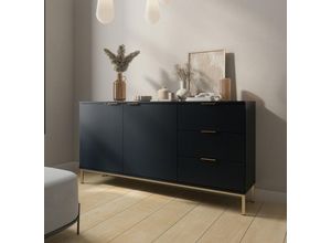 4066075081340 - Lomadox - Sideboard in Marineblau mit 3 Schubladen PERIA-132 Industrial Design mit goldfarbenem Fußgestell aus Metall b h t ca 150 80 41 cm - blau