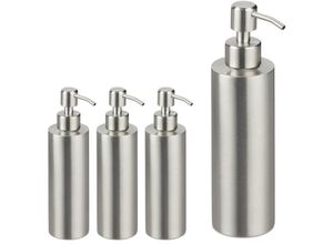 4052025366247 - Relaxdays - 4 x Seifenspender nachfüllbar Bad wc Küche Pump Flüssigseifenspender gebürsteter Edelstahl 300 ml silber