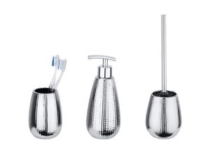 4008838544280 - Bad-Accessoire-Set Dakar 3-teilig 3-teilig Silber glänzend Keramik silber glänzend - silber glänzend - Wenko