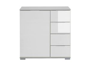 4066075058014 - Lomadox - Schlafzimmer Kommode in weiß mit weißem Glas ELSTRA-43 b h t ca 81 83 41 cm - weiß