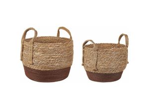 4251682284059 - Beliani - Pflanzkorb Natürlich und Braun Seegras 2er Set Rund Handgeflochten Verschiedene Höhen Boho Gartenaccessoires Gartenzubehör Dekoration