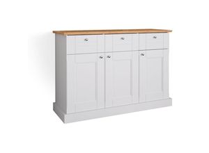 4066731052912 - Sideboard Kommode Mehrzweckschrank Bergamo Weiß Eiche Wohnzimmer Schrank 121x87 cm Vintage Ablage Schublade Schranktür Anrichte Wohnzimmermöbel