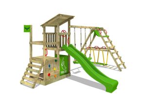 4251511817397 - Fatmoose - Spielturm Klettergerüst FruityForest mit SurfSwing & Rutsche Kletterturm mit Sandkasten Leiter & Spiel-Zubehör - apfelgrün - 1