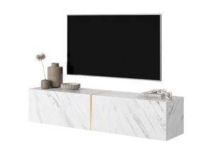 5903025898599 - Selsey - Bisira TV-Schrank Weiß in Marmor-Optik mit goldfarbenem Einsatz 140 cm