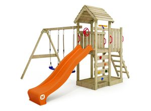 4251511836138 - Wickey - Spielturm Klettergerüst MultiFlyer Holzdach mit Schaukel & Rutsche Kletterturm mit Holzdach Sandkasten Leiter & Spiel-Zubehör - orange - 1